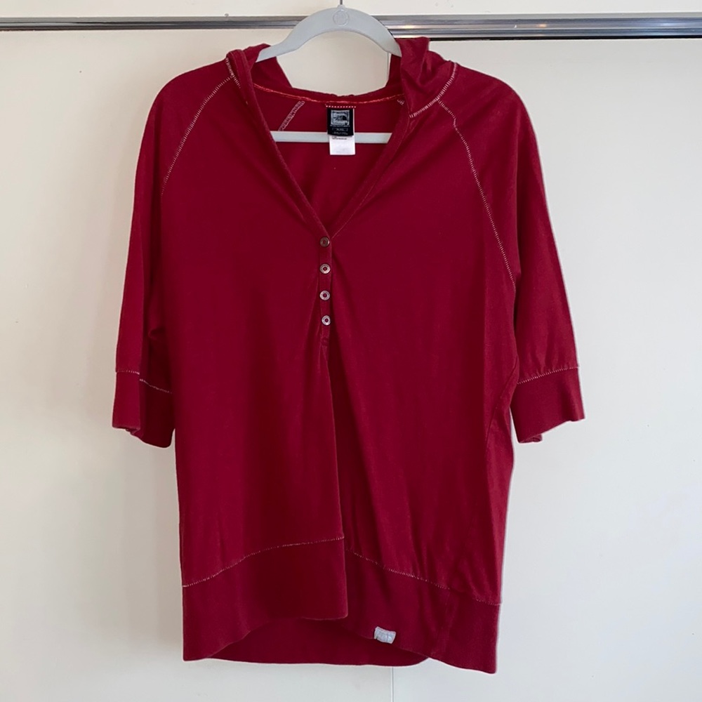 TNF North Face half sleeve red shirt with hood